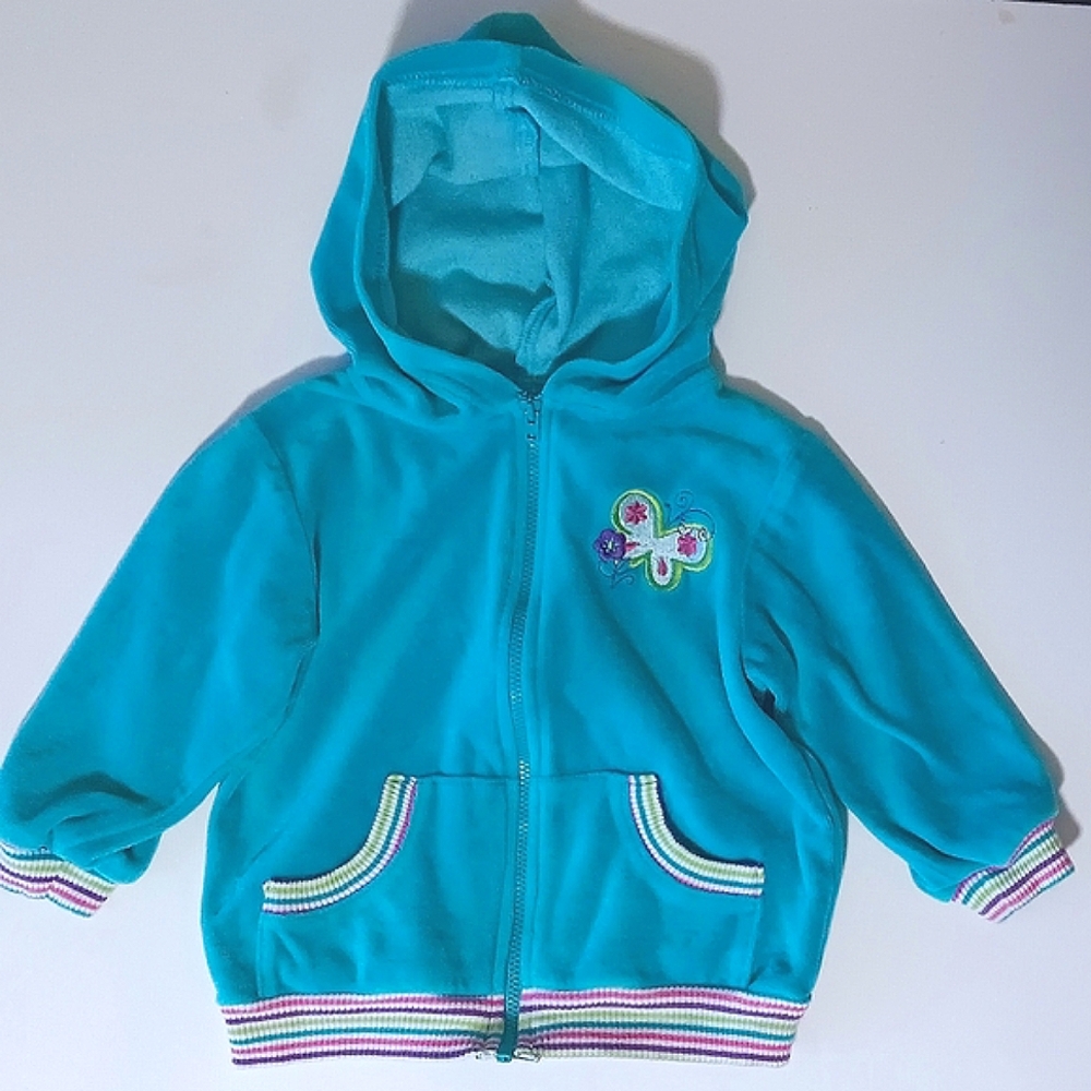 Girls' Turquoise Velour Jacket with Butterfly Design